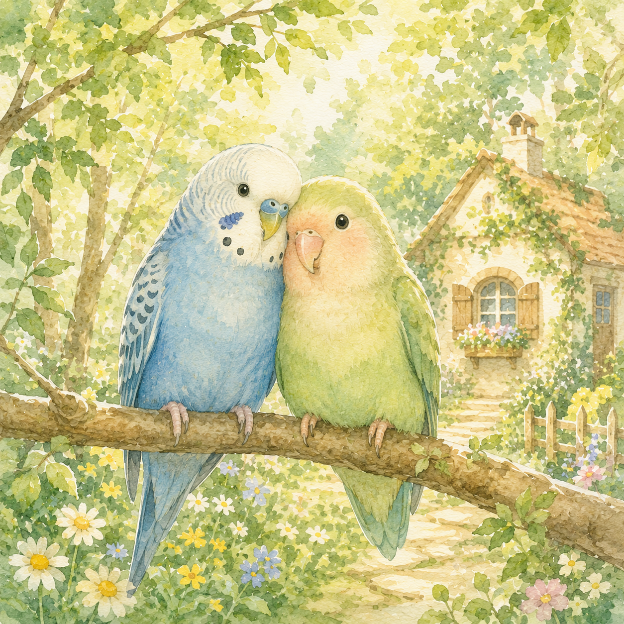 小鳥と一軒家のイラスト